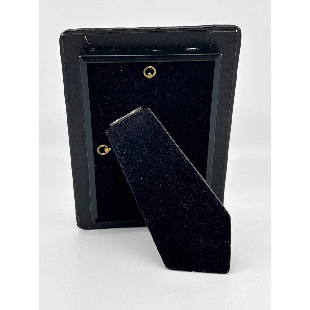 VTG Black and Gold Inlay Picture Frame Tabletop for 3x5 Photo Glass 1980s